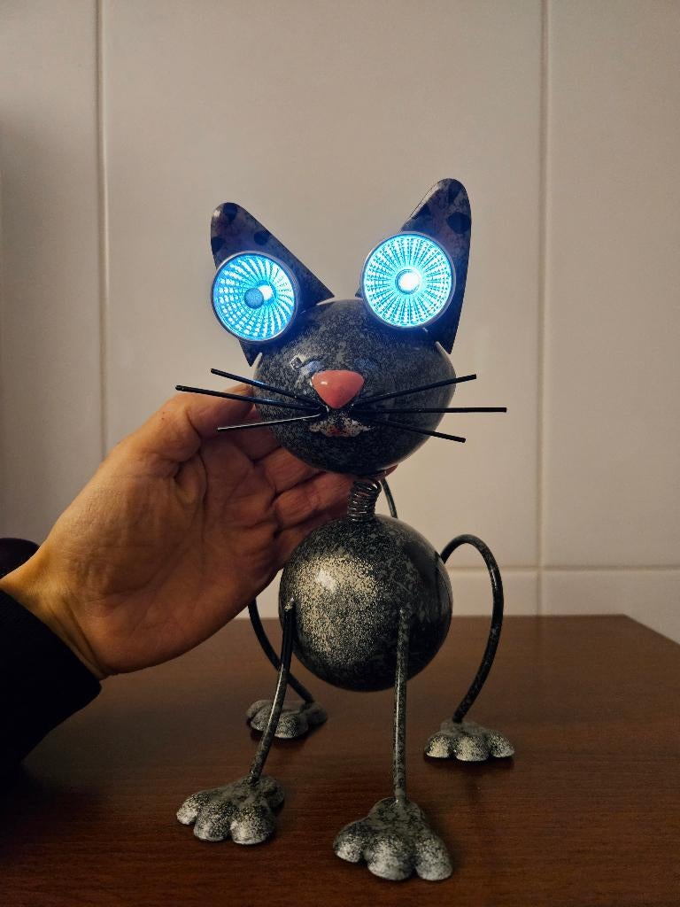 Metalen solarlamp "kat" - grijs, Tuin en Terras, Buitenverlichting, Ophalen, Zonne-energie, Minder dan 50 watt, Staande lamp