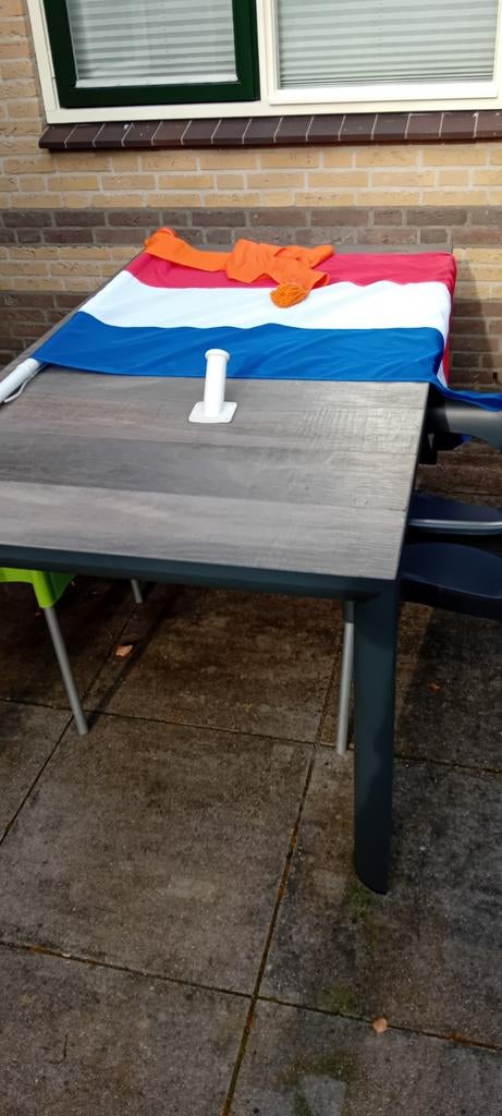 NL vlag met oranje wimpel, vlaggenstok en houder, Ophalen, Gebruikt