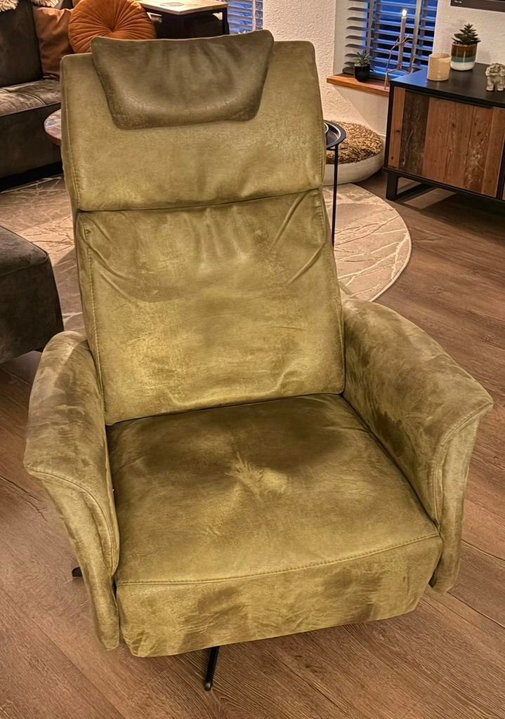 Zgan relaxfauteuil mosgroen handmatig verstelbaar, Ophalen, 75 tot 100 cm, Zo goed als nieuw, Stof