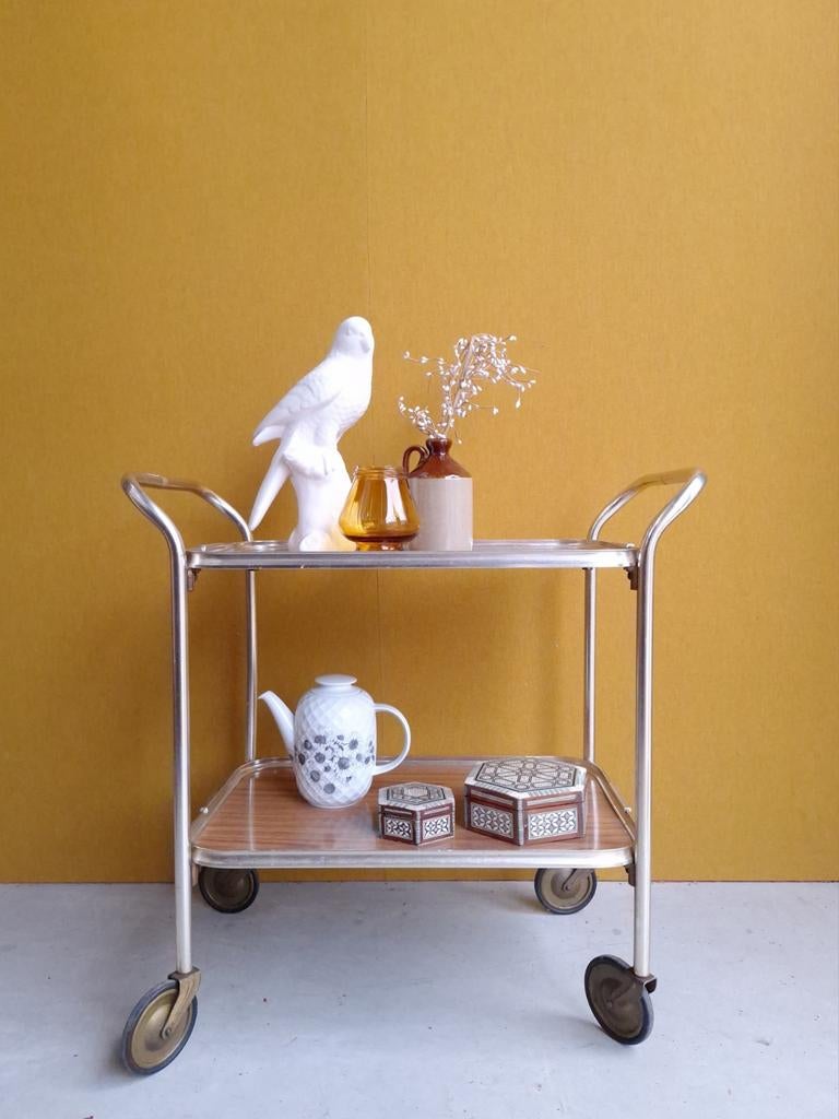 Vintage messing serveerwagen, trolley, dranken wagentje, Ophalen of Verzenden