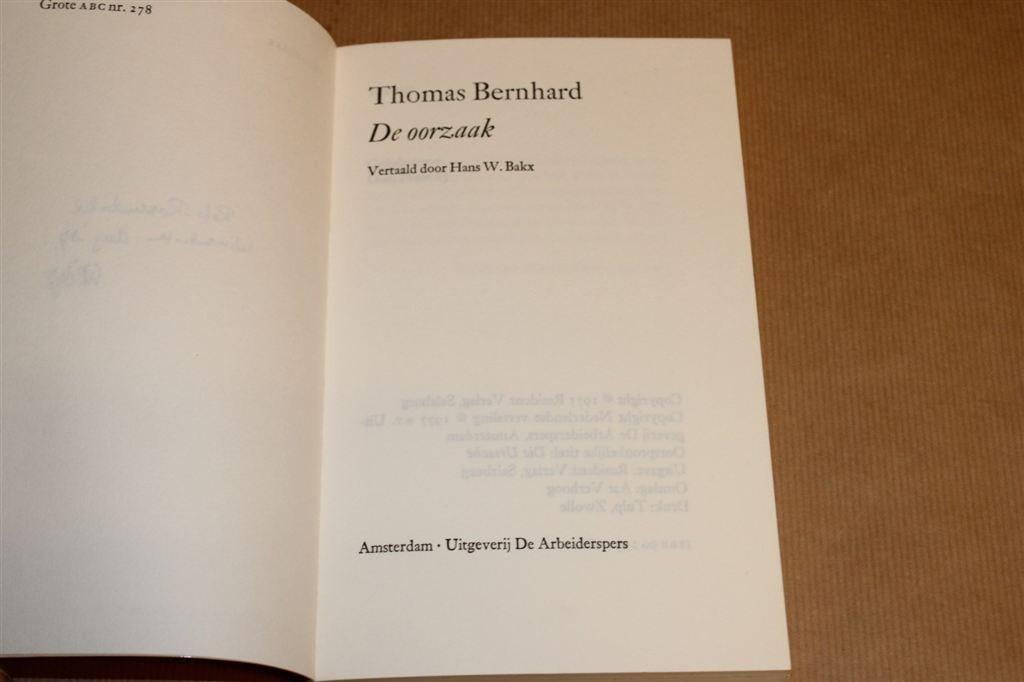 De Oorzaak — Thomas Bernhard [1e druk 1977], Ophalen of Verzenden, Gelezen