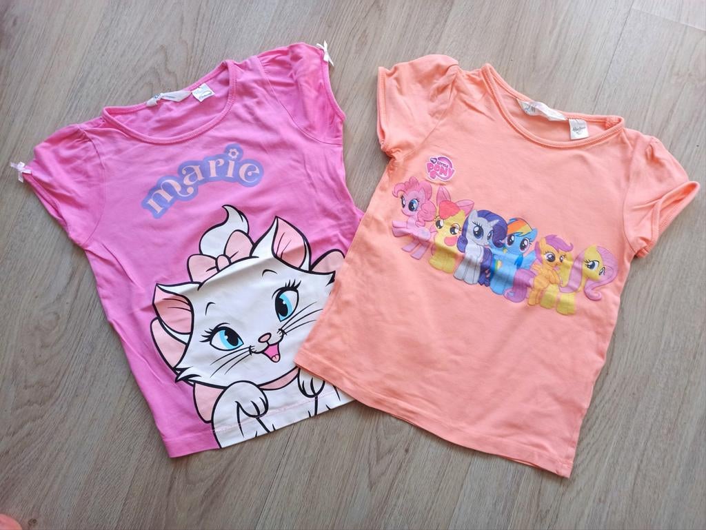 2 T-shirts: Marie Kat & My Little Pony (Maat 110/116), Ophalen of Verzenden, Gebruikt, H&M, Meisje