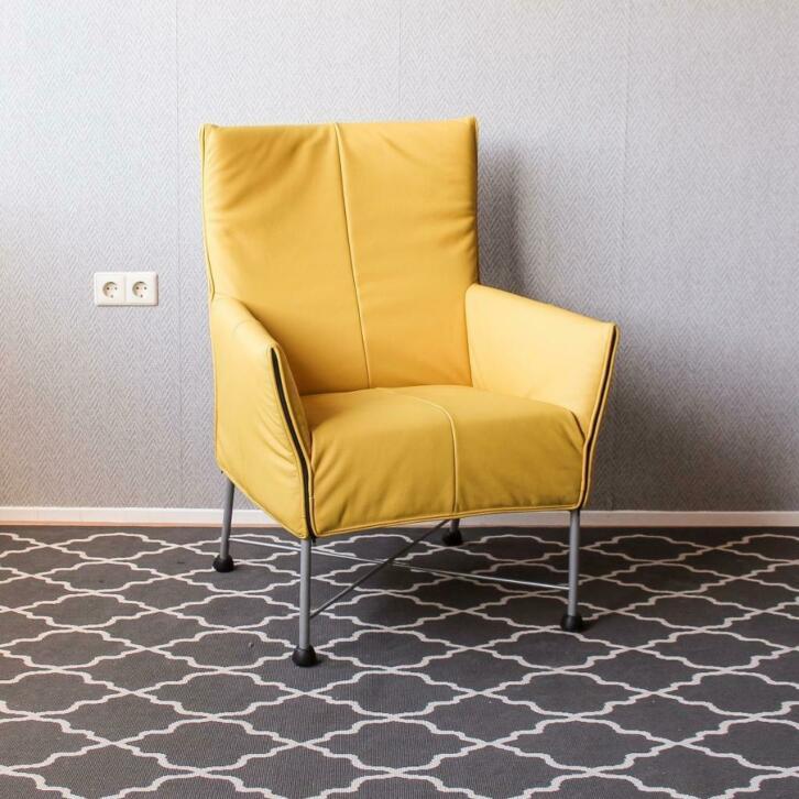 4 Montis Charly saffraan fauteuils - rvs onderstel, Niet ingevuld, Niet ingevuld, Nieuw, Leer