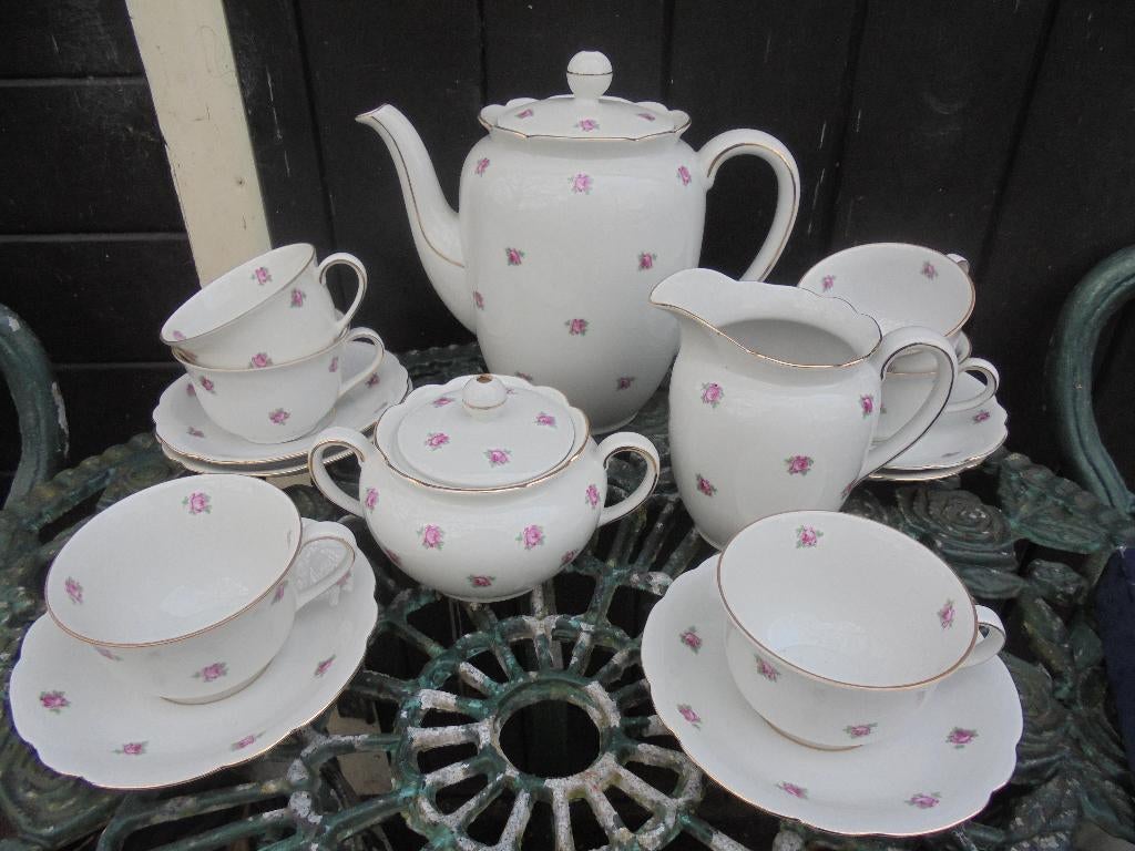 6 persoons Koffieservies JSV Bavaria Elly met roze roosjes, Ophalen of Verzenden