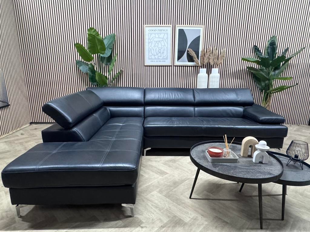 ZGAN Lederland Hoekbank Leer - Zwart - 292 x 217, 250 tot 300 cm, -, -, Hoekbank