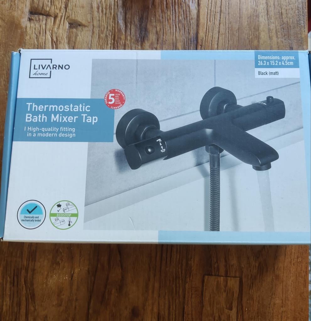 LIVARNO home Thermostatische badkraan zwart, Doe-het-zelf en Verbouw, Sanitair, Ophalen of Verzenden, Nieuw, Bad