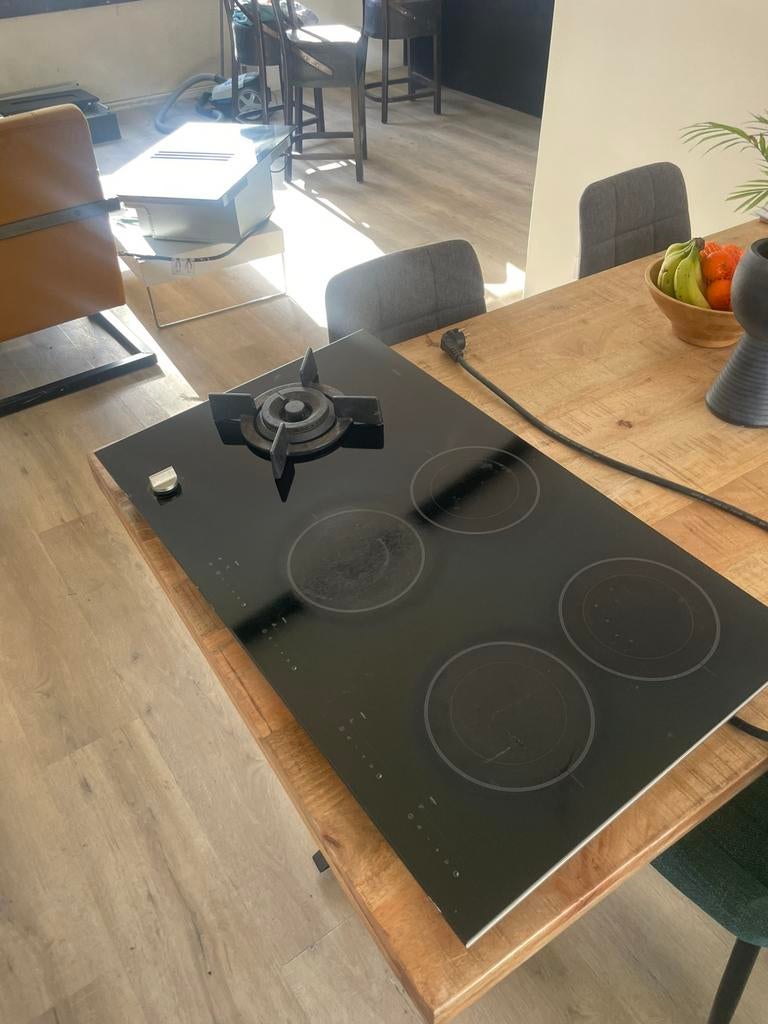 InductieKookplaat met gaspit, Witgoed en Apparatuur, Kookplaten, Gebruikt, Inbouw, Inductie, 4 kookzones