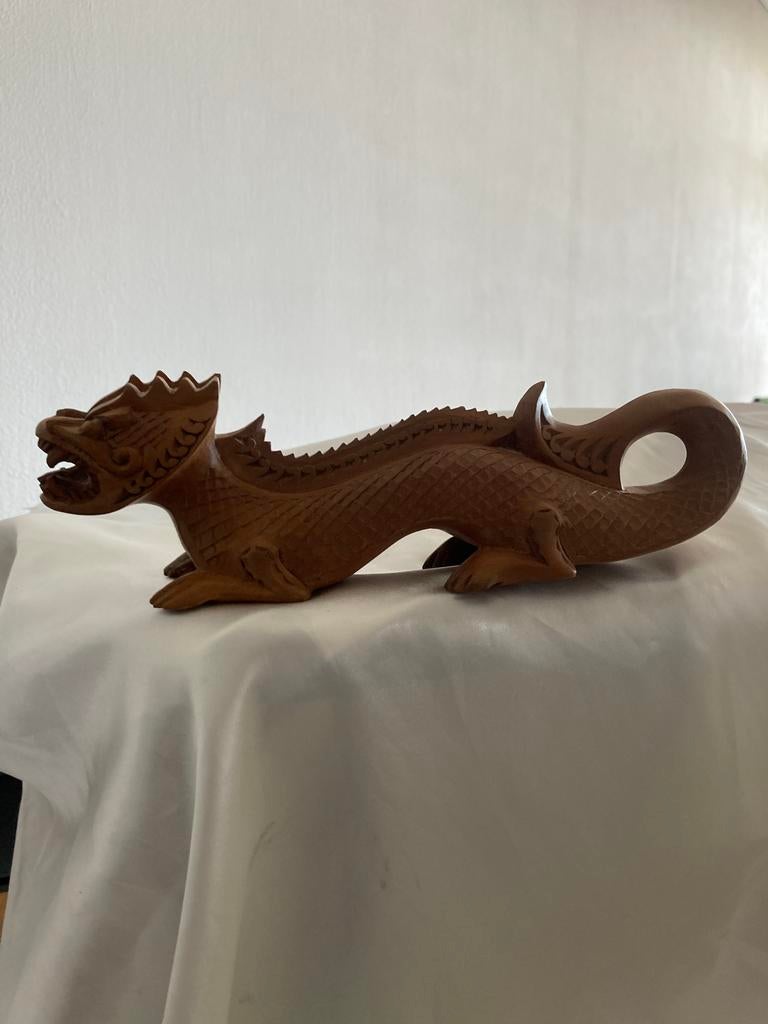 Houten draak, gedetailleerd snijwerk, Bali, 26cm, Antiek en Kunst, Overige onderwerpen, Houtsnijwerk, Ophalen of Verzenden, Handgemaakt