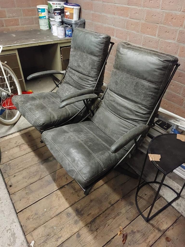 Set Industriële Relaxfauteuils (2), type Tiberius/Het Anker, Huis en Inrichting, Fauteuils, Ophalen, 75 tot 100 cm, Zo goed als nieuw