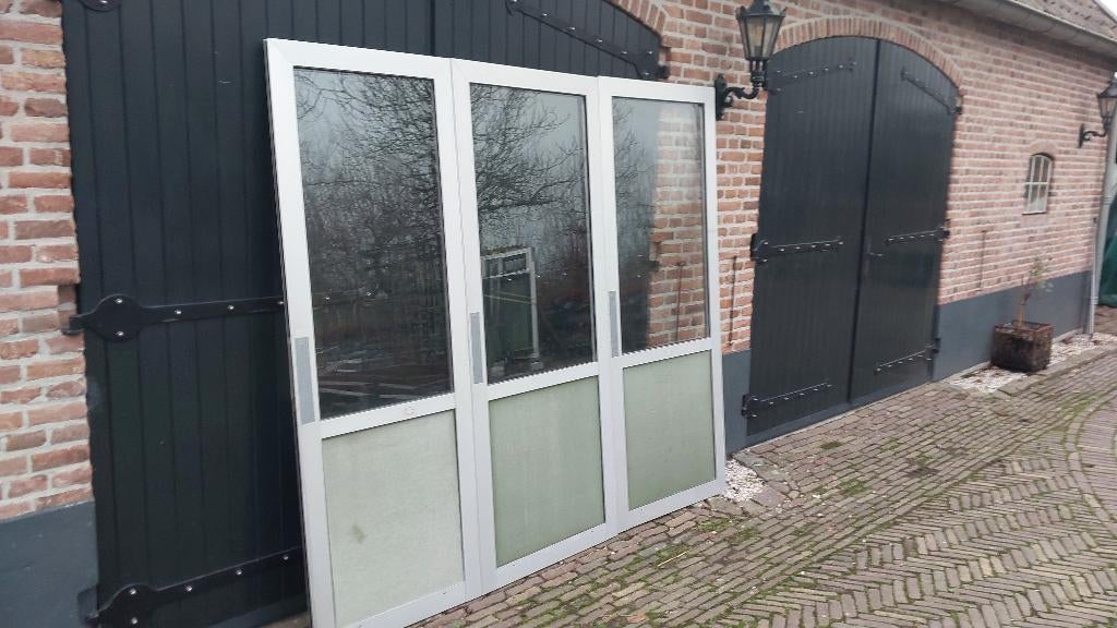 windscherm panelen met glas, Tuin en Terras, Tuinschermen, Gebruikt, 200 cm of meer, Minder dan 100 cm, Aluminium