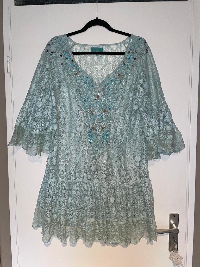 antica santoria ibiza boho kante turquoise tuniek jurk mt L, Kleding | Dames, Maat 38/40 (M), Ophalen of Verzenden, Zo goed als nieuw