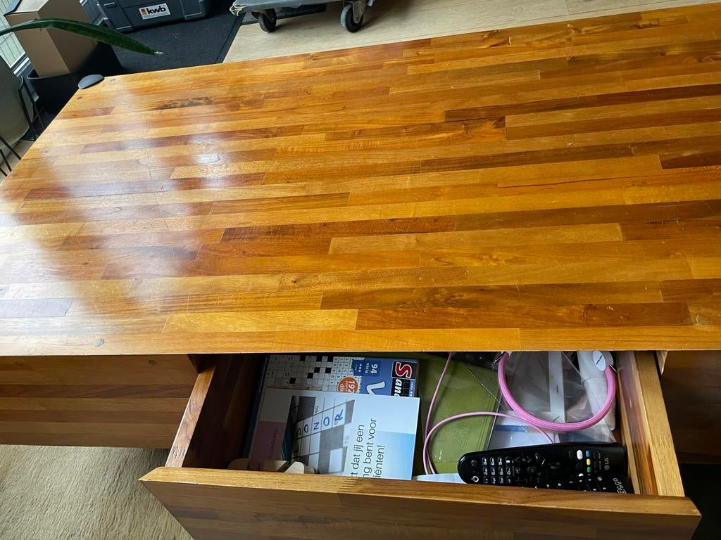 Design salon tafel van Indonesisch hout - Goossens, Gebruikt, Ophalen of Verzenden, Minder dan 50 cm, Rechthoekig