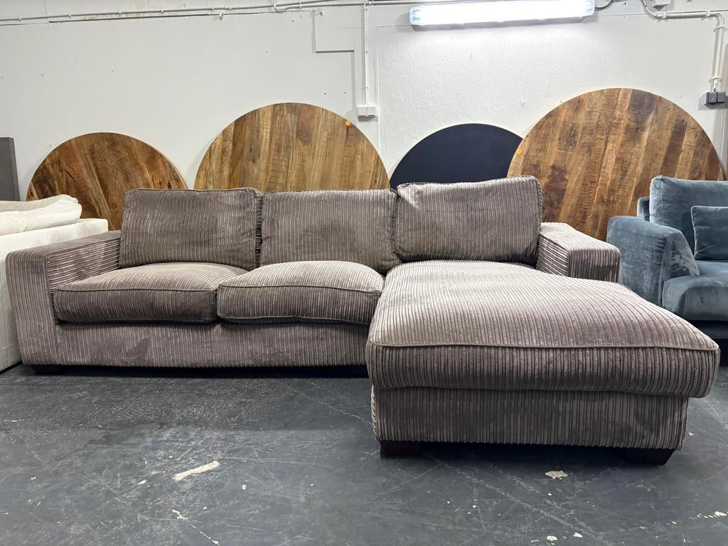 Bruine Ribstof Hoekbank - Gereinigd, Huis en Inrichting, Ophalen of Verzenden, Zo goed als nieuw, 150 cm of meer, Vierpersoons of meer
