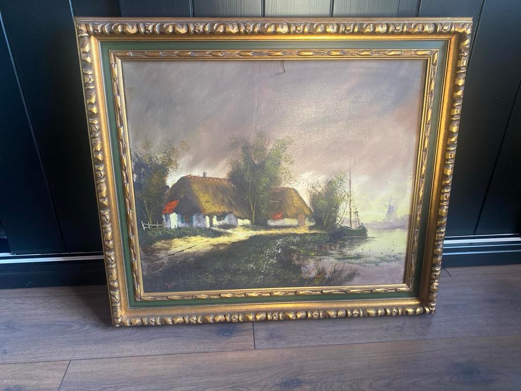 Sfeervol vintage olieverfschilderij - Hollands landschap, Antiek en Kunst, Ophalen