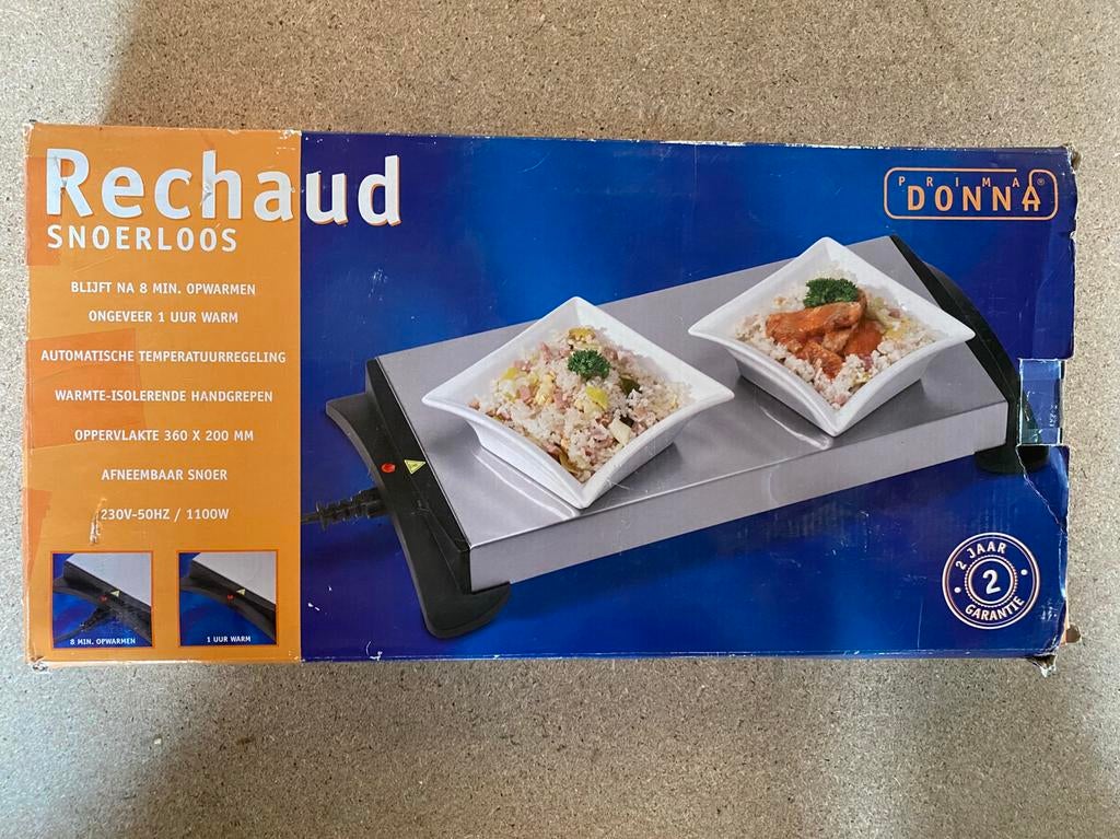 Donna snoerloos 360 x 200 mm rechaud warmhoudplaat 1100 watt, Ophalen of Verzenden, Metaal, Meerkleurig, Overige merken