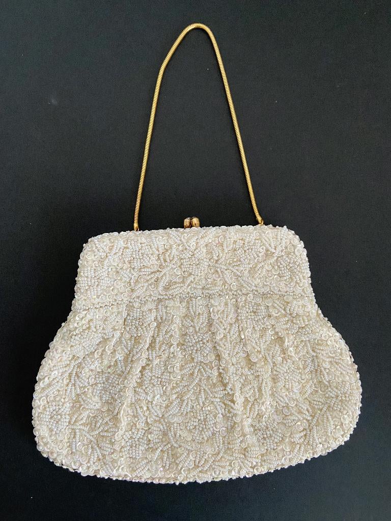 Vintage Tas Kralen Pailletten Goud Stras Satijn Bruiloft '60, Sieraden, Tassen en Uiterlijk, Tassen | Damestassen, Ophalen of Verzenden