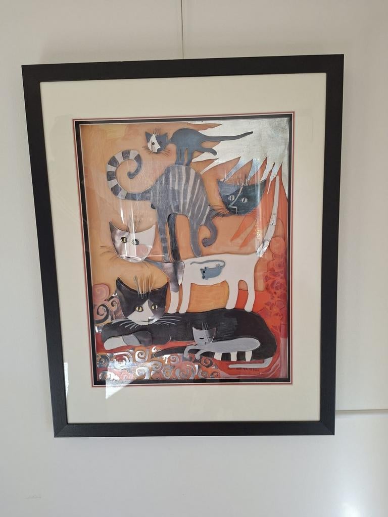 Schilderij met katten, gesigneerd Rosina 1992, Ophalen of Verzenden