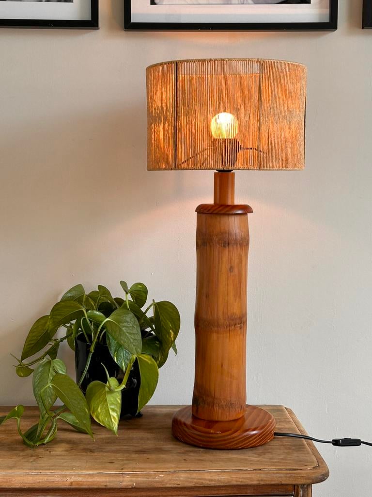 Vintage bamboe lamp jaren 70 - 80, Huis en Inrichting, Ophalen of Verzenden, Gebruikt, Hout, Minder dan 50 cm