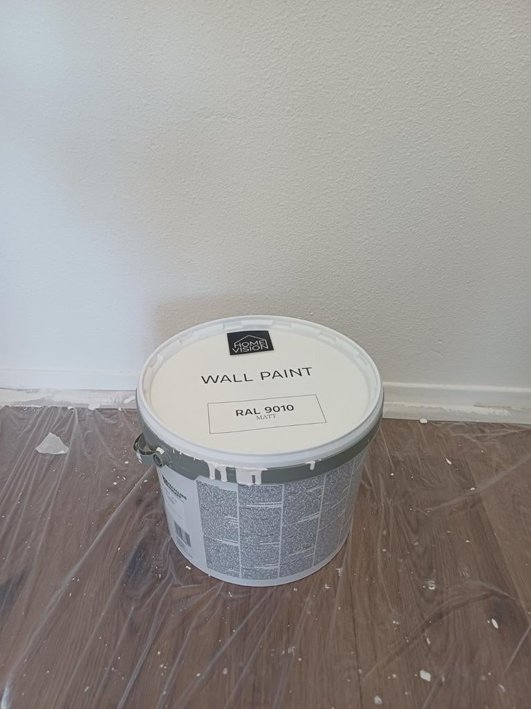 Muurverf latex wit ral 9010 matt 10 liter, Ophalen, Gebruikt, 5 tot 10 liter, Wit