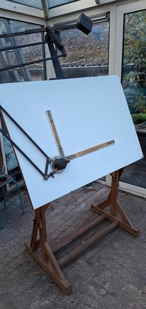 Ambachtelijke Hardhouten Tekentafel met Kuhlmann Liniaal, Ophalen, Gebruikt, Overige typen