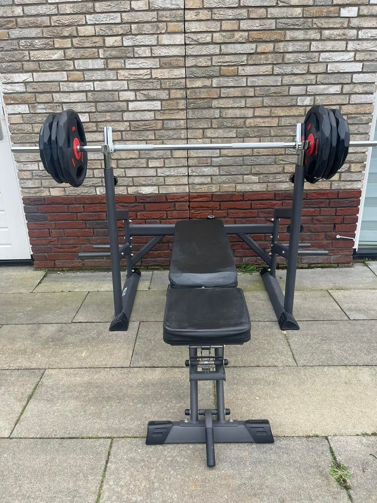 Complete Taurus Halterbank + Incline Bench + Gewichten Set, Sport en Fitness, Fitnessmaterialen, Ophalen, Zo goed als nieuw, Rug