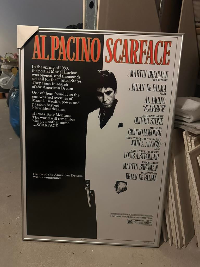 Fotolijst rvs mat,  met poster Scarface, nieuw, Nieuw, Ophalen of Verzenden, Foto of Poster, 75 cm of meer