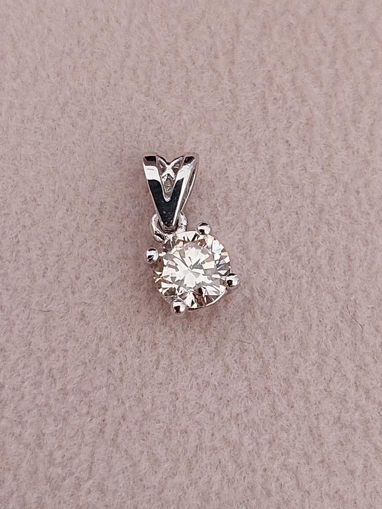 14 KARAAT WITGOUDEN HANGER 0,42 DIAMANT EN CERTIFICAAT, Nieuw, Ophalen of Verzenden, Met edelsteen, Goud
