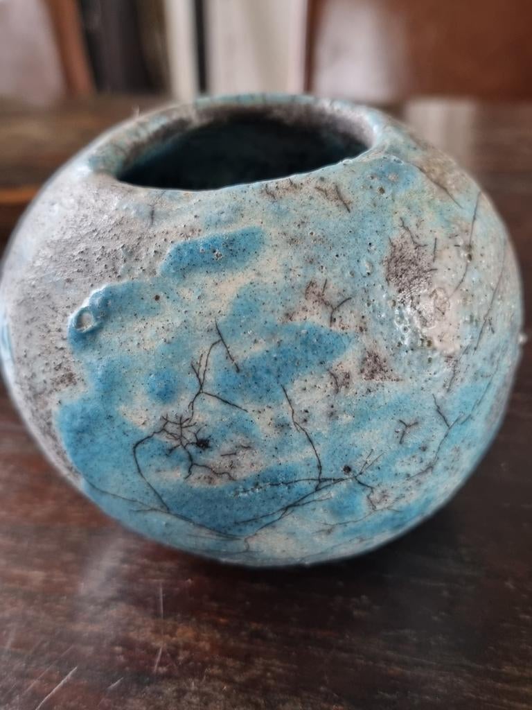 Prachtig Vaasje/ Raku techniek glazuur., Ophalen of Verzenden