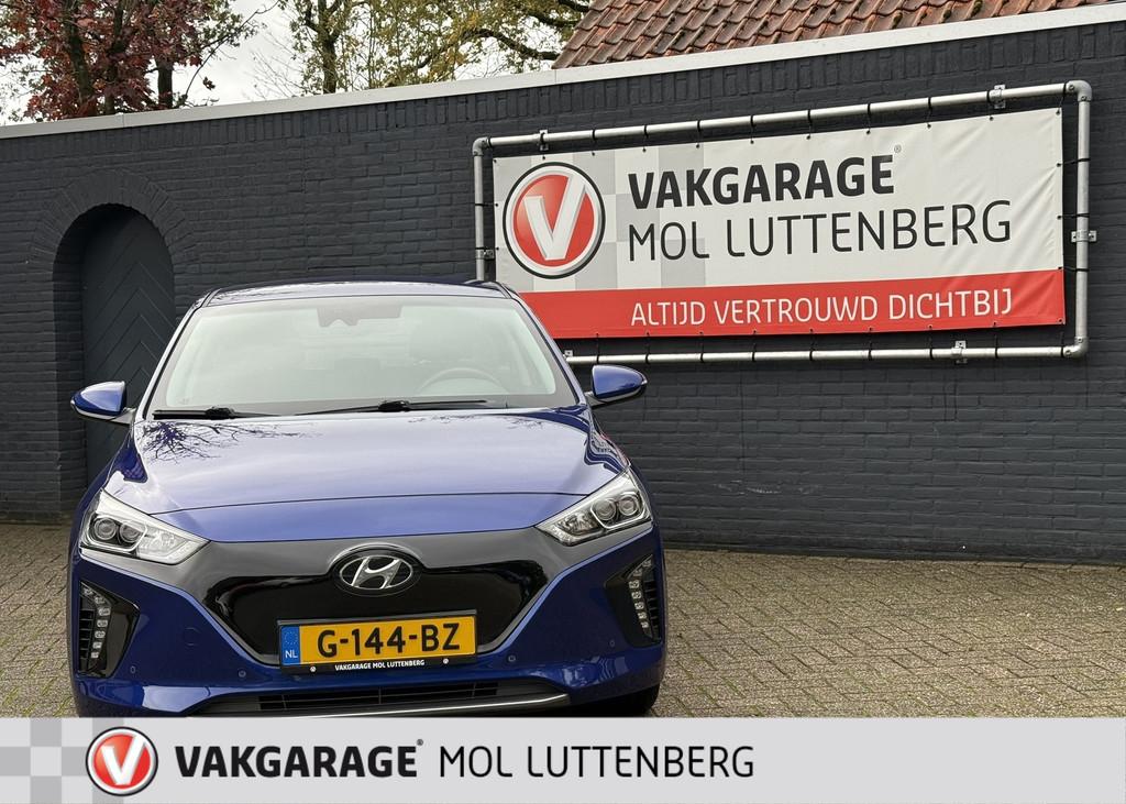 HYUNDAI Ioniq EV 120 pk Aut. Premium, STOELVERWARMING, APPLE, Stof, Gebruikt, Zwart, Blauw