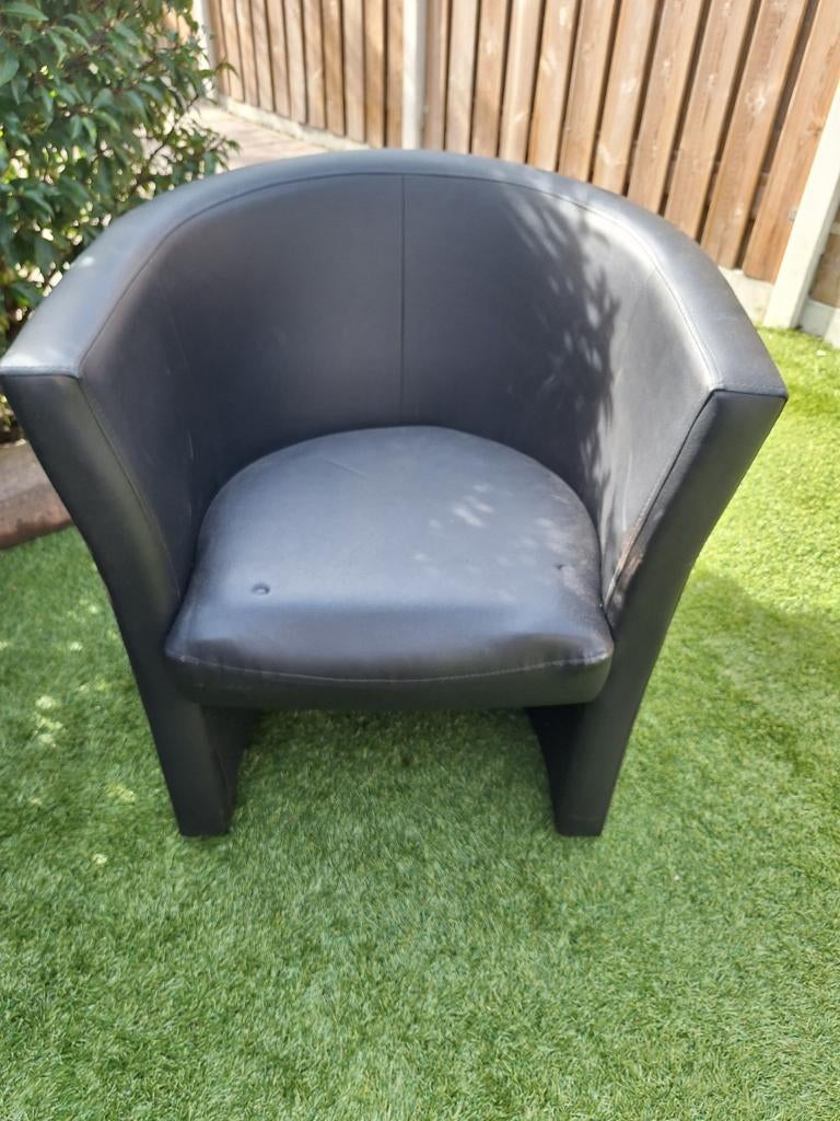 Zwarte leren fauteuil - Comfortabel en stijlvol, Ophalen, Gebruikt, 75 tot 100 cm, Modern