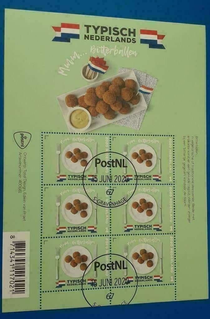 Typisch Nederlands Bitterballen (gestempeld postzegelvel), Verzenden, Na 1940, Gestempeld
