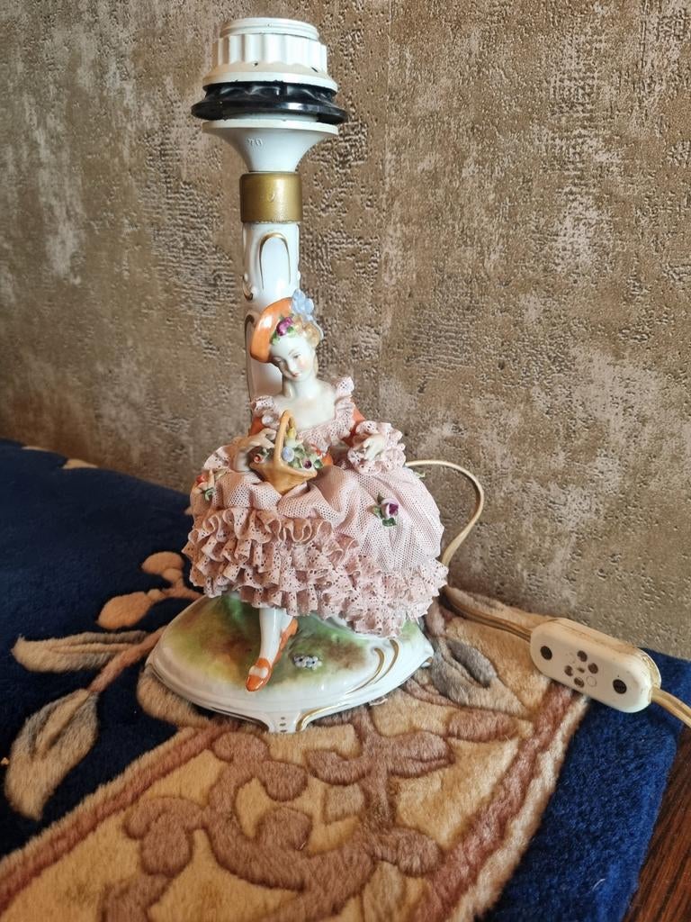 Antieke Saksisch Dresden Porseleinen Schemerlamp, Antiek en Kunst, Ophalen of Verzenden