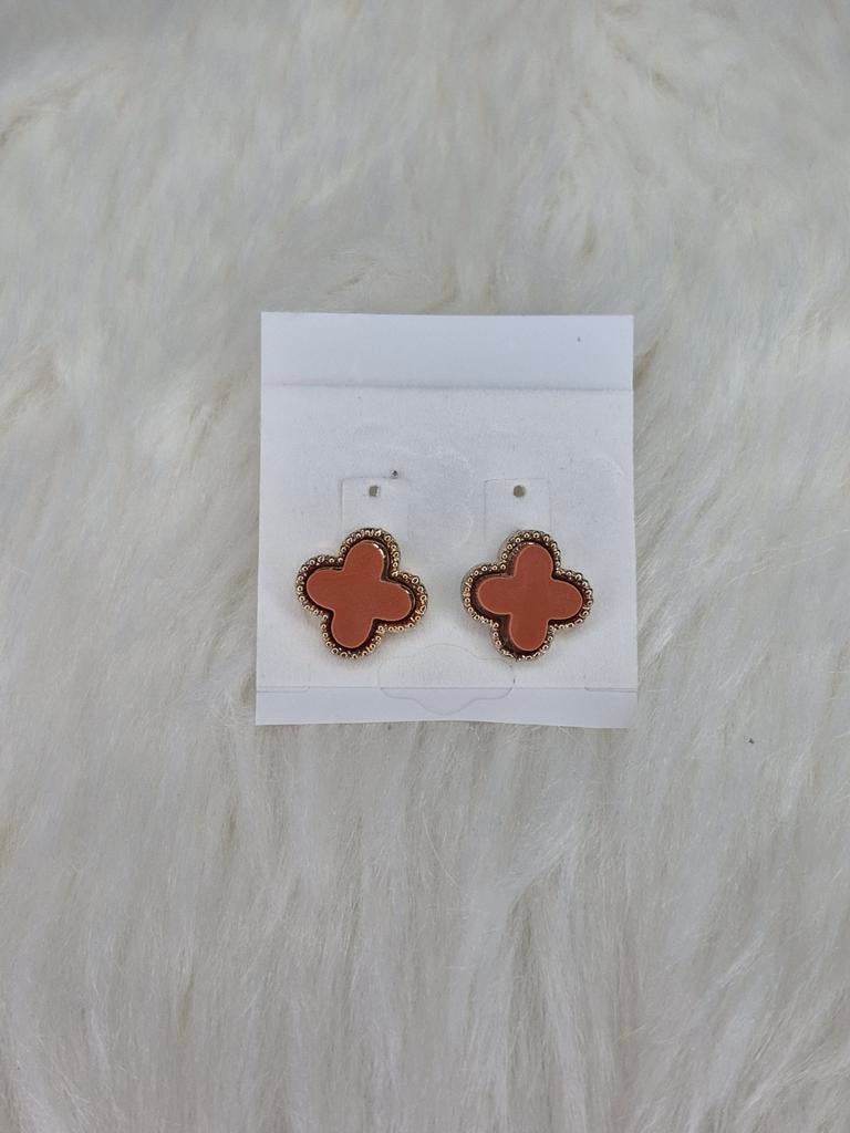 Oorbellen klavertje vier - Terracotta, Sieraden, Tassen en Uiterlijk, Ophalen of Verzenden