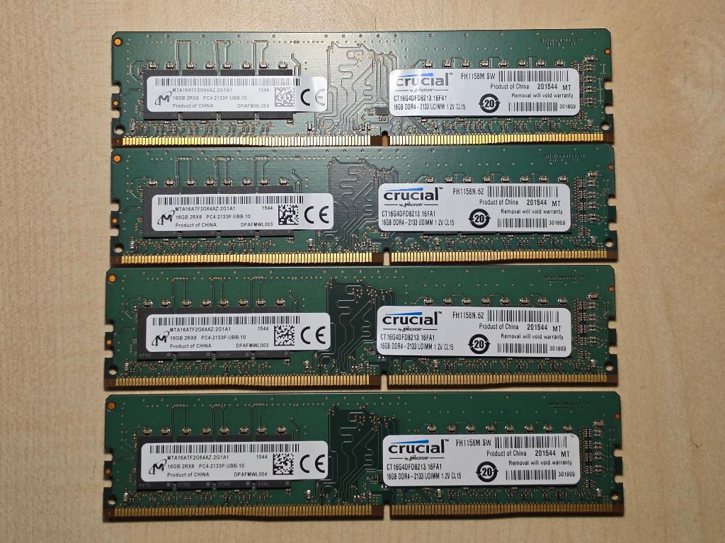 CRUCIAL Micron 64gb 4x16GB CT16G4DFD8213 RAM DDR4 2133MHz, Computers en Software, RAM geheugen, 2133MHz, Gebruikt, DDR4, Ophalen of Verzenden