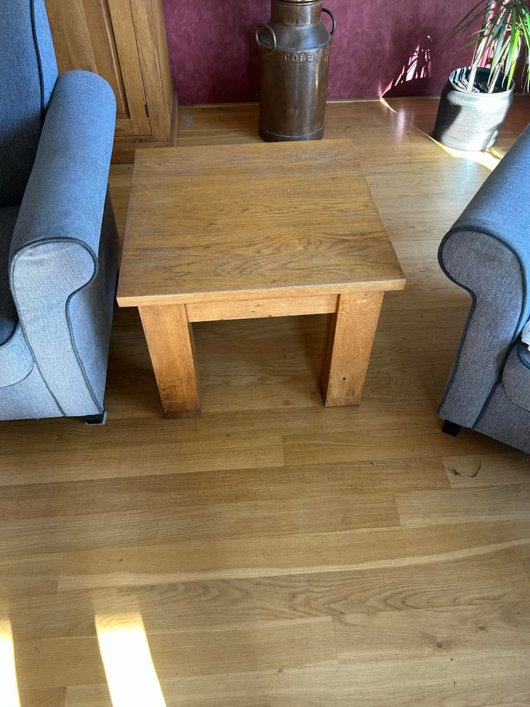2 Massief Eiken Salontafels 60x60x48 cm, Ophalen, Gebruikt, 50 tot 100 cm, Minder dan 50 cm