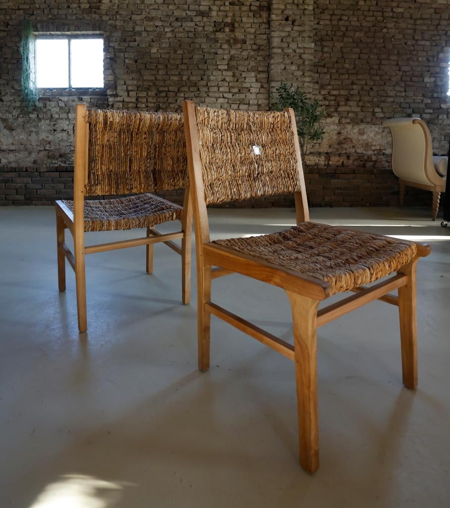 2 Hout en stro stoelen, Ophalen, Gebruikt, Twee, Bruin