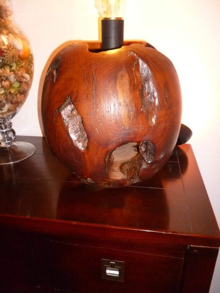 Design tafel-/vloerlamp TEAK, Ophalen, 50 tot 75 cm, Rustiek, Zo goed als nieuw