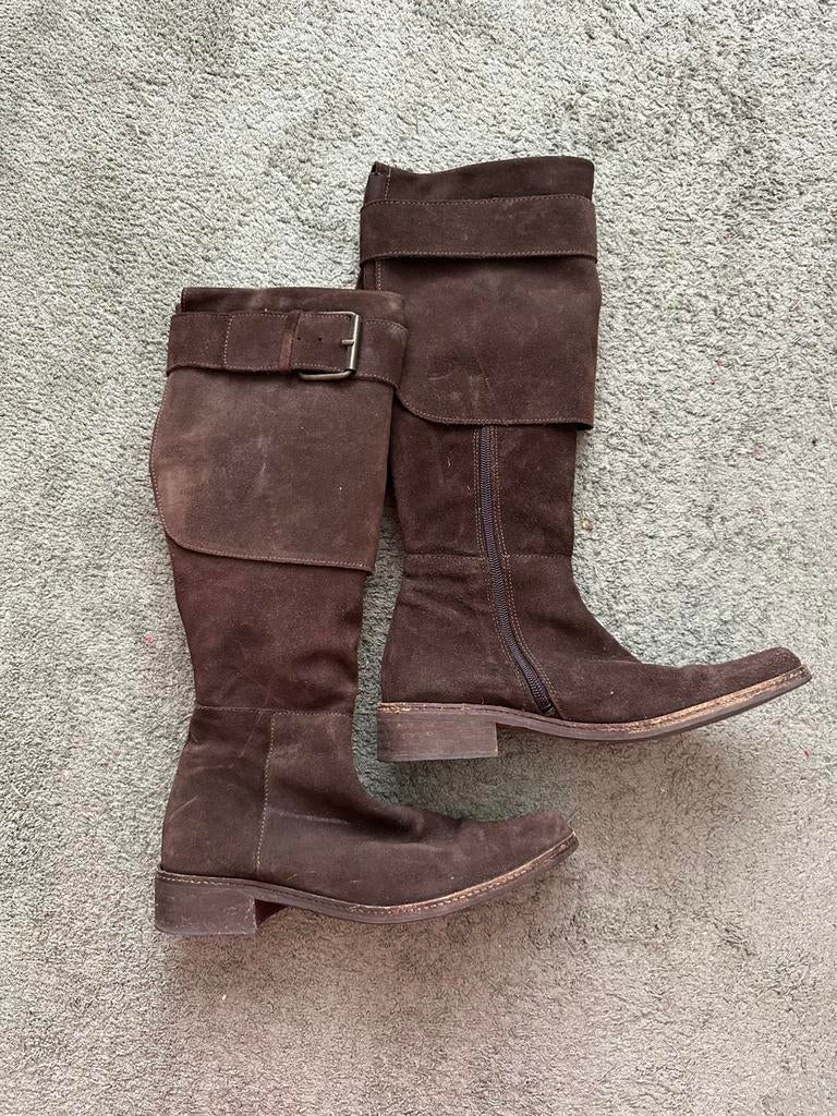 Nieuwe suede laarzen bruin maat 36, Hoge laarzen, Bruin, Ophalen of Verzenden, Zo goed als nieuw