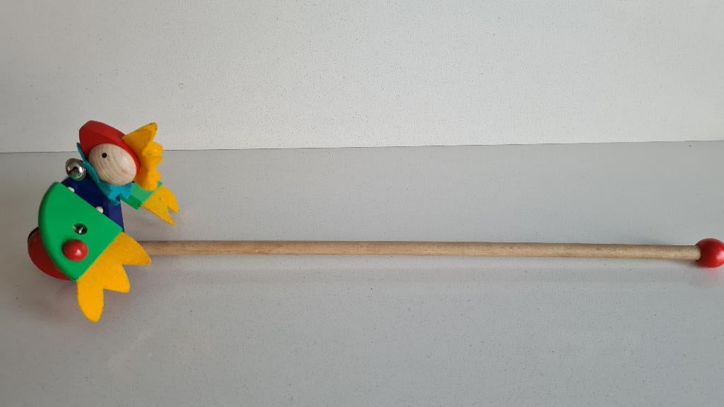 Houten duwstok Papegaai Papagallo, Ophalen, Zo goed als nieuw, Duw- of Trekspeelgoed