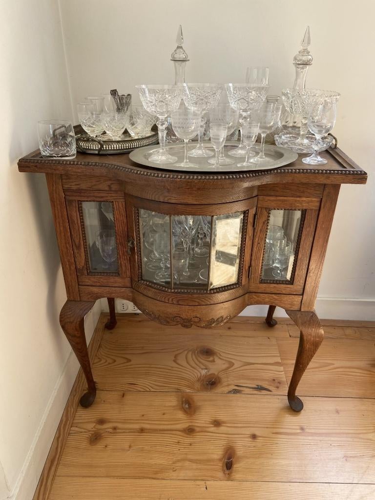 kastje met kristallen glazen, 50 tot 100 cm, Minder dan 100 cm, 25 tot 50 cm, Overige houtsoorten