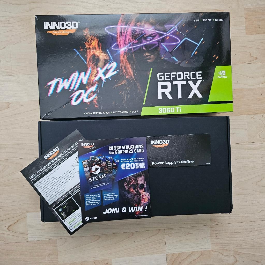 Nvidia Inno3d videokaart RTX3060Ti Twin x2 OC LHR 8Gb DDR6, Ophalen, GDDR6, PCI-Express 4, Zo goed als nieuw
