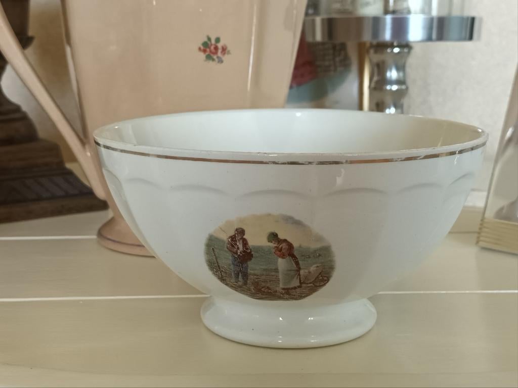 Antieke Kom met boeren afbeelding, Ophalen of Verzenden