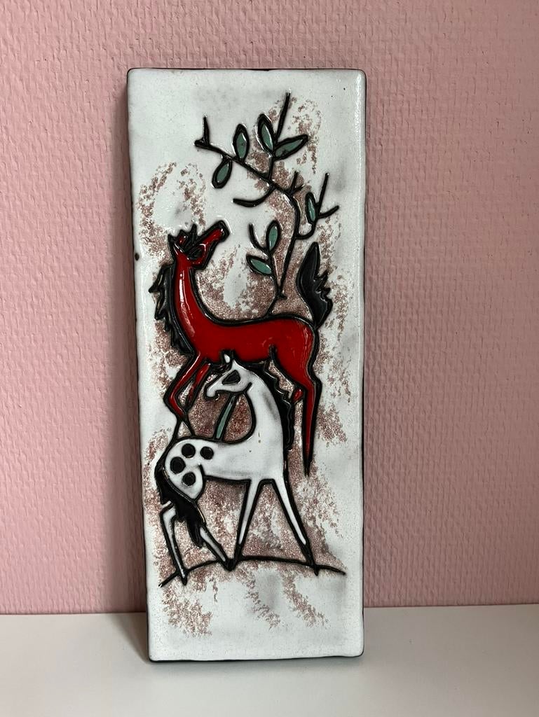 Ruscha vintage retro wandbord met paarden rood wit bruin, Ophalen of Verzenden