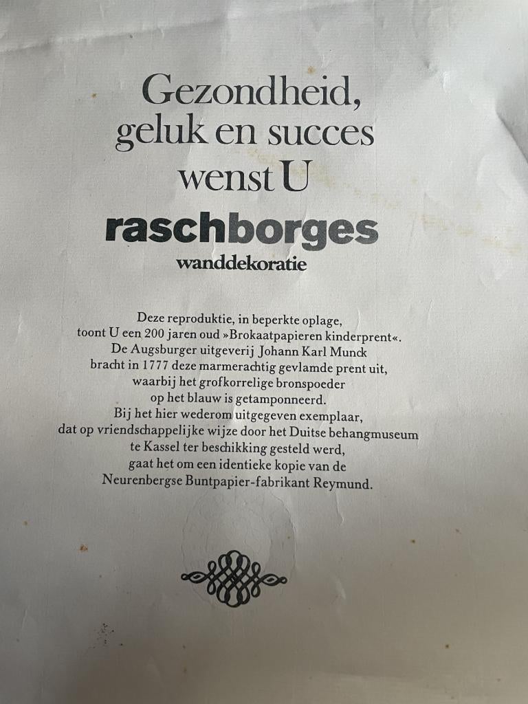 Repro van 200 jr oude brokaatpapieren kinderprent, Ophalen of Verzenden