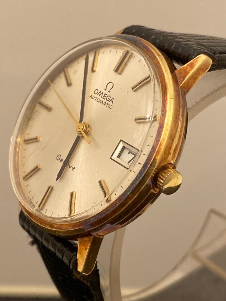 Omega Automatic Genève Date 14 Karaat Goud, Sieraden, Tassen en Uiterlijk, Horloges | Antiek, Met bandje, Polshorloge, Omega, Goud