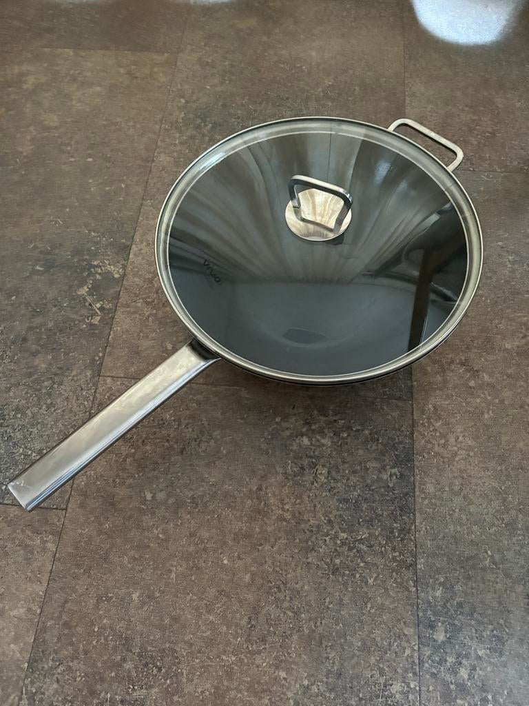 Vivo wok pan met deksel, Ophalen, Inductieplaat, Zo goed als nieuw, Rvs