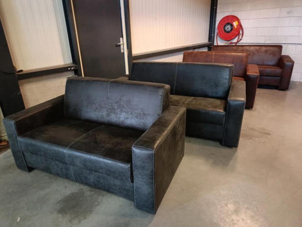 Bankstel Wanda 2,5+2 pilotenleer -print antraciet bruin €898, Ophalen, 150 tot 200 cm, Nieuw, 75 tot 100 cm