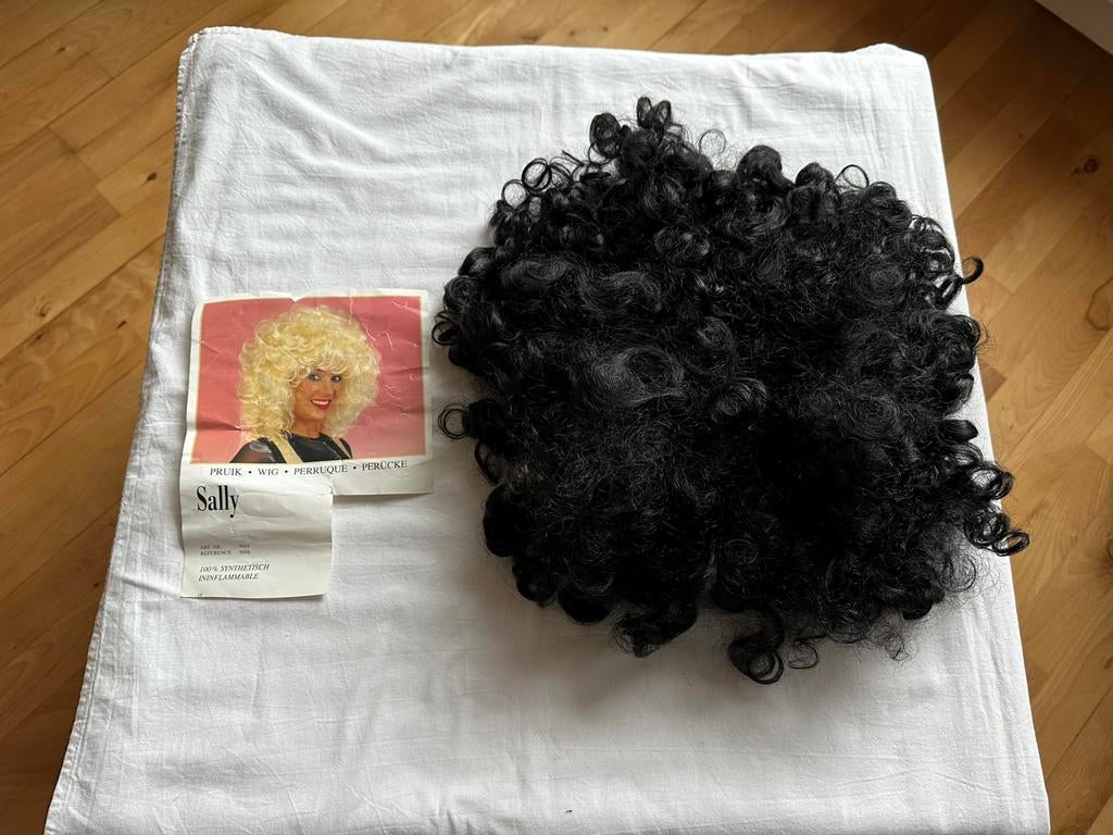 Zwarte krullenpruik, CARNAVAL, Ophalen of Verzenden, Gedragen, Carnaval