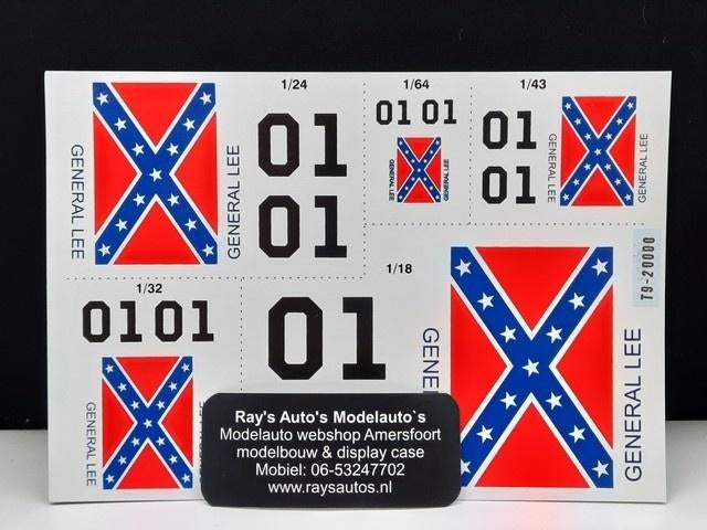 Stickers General Lee Decals Dukes of Hazzard modelauto 1:18, Hobby en Vrije tijd, Modelauto's | 1:18, Overige merken, Triple9