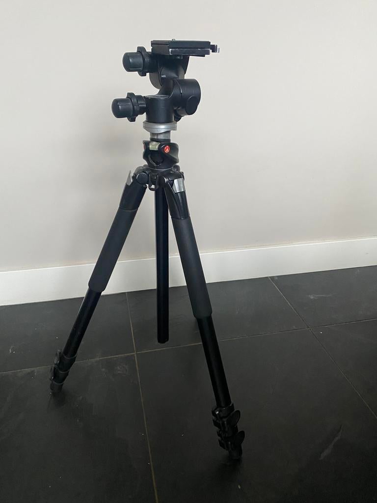 Manfrotto statief met geared head, Ophalen of Verzenden, Gebruikt, 175 cm of meer, Driepoot